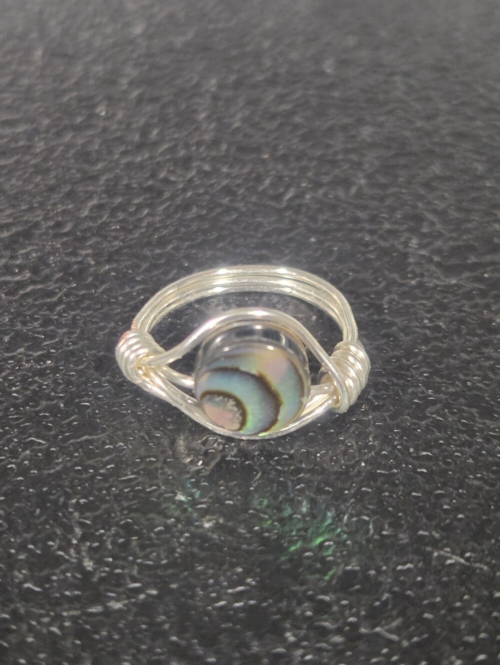 Handcrafted Silver Wire Pinky Ring with Abalone Shell Accent - Multi-Color